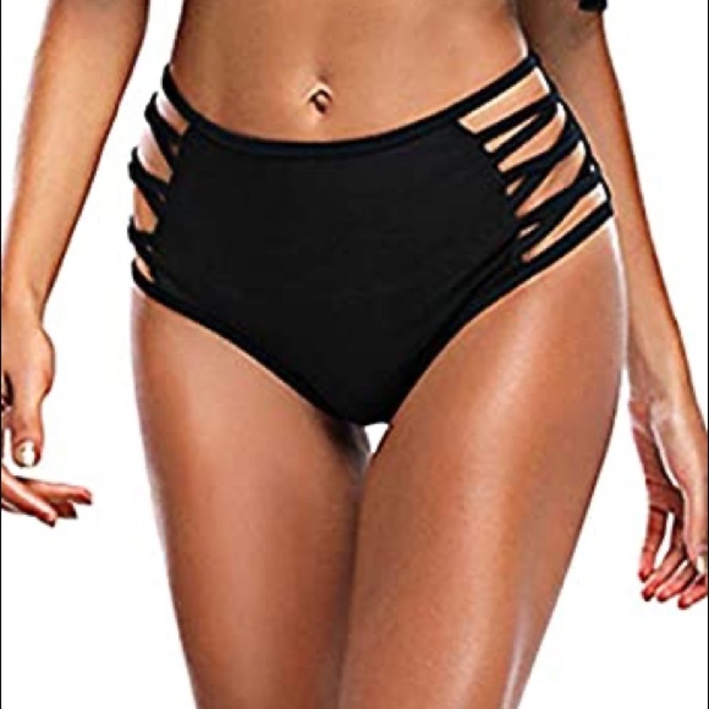 High waisted strappy swim bottoms